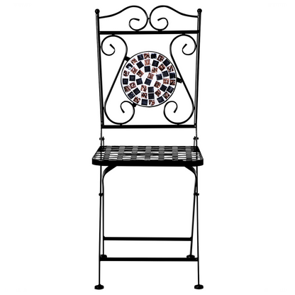 Bistro Set Black Metal Table Foldable Chairs MosaicTiles