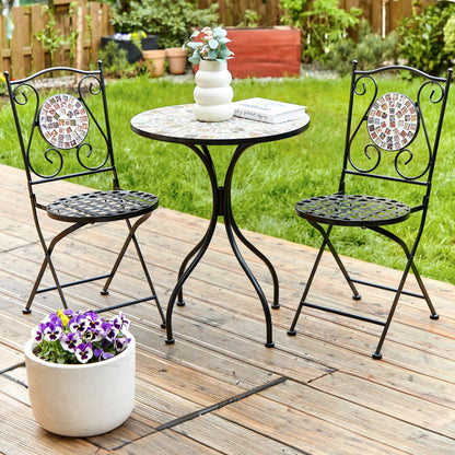 Black Metal Folding Garden Chairs Mosaic Backrest Set