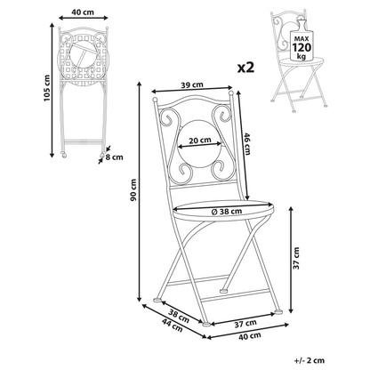 Black Metal Folding Garden Chairs Mosaic Backrest Set