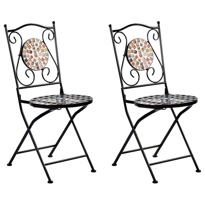 Gardenia Mosaic Bistro Set Metal Black Table And Folding Chairs