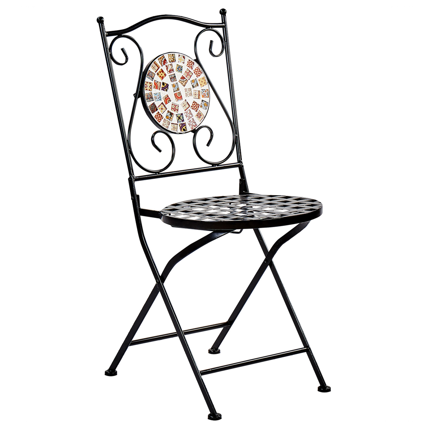 Gardenia Mosaic Bistro Set Metal Black Table And Folding Chairs