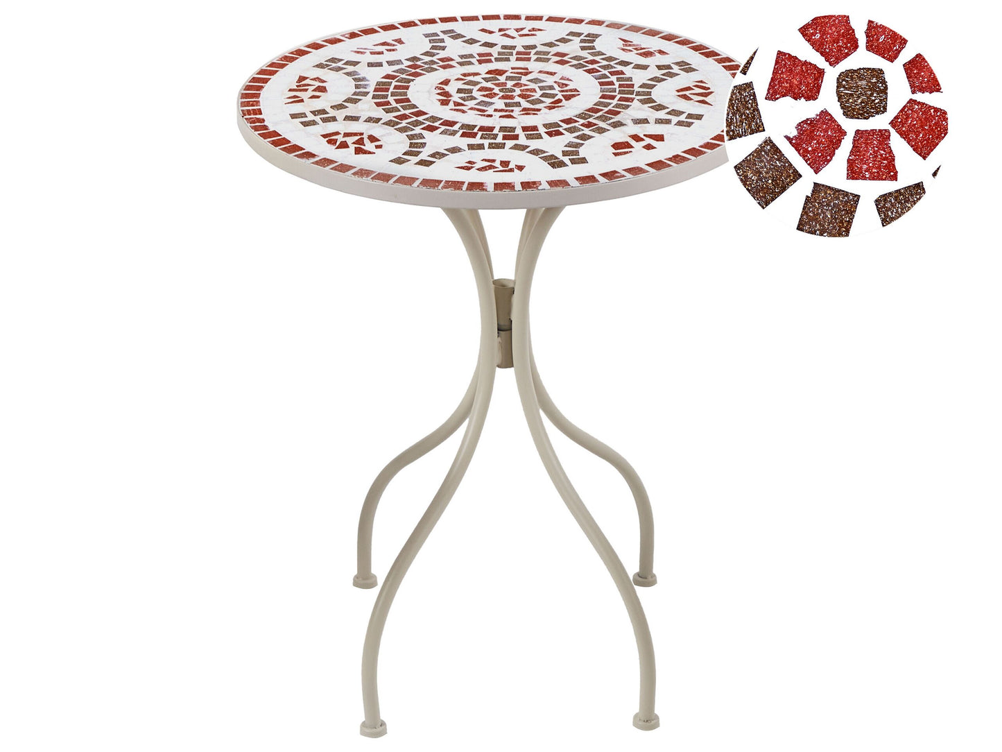 Garden Bistro Table White Metal 60cm Mosaic Tile Top Vintage Outdoor Style