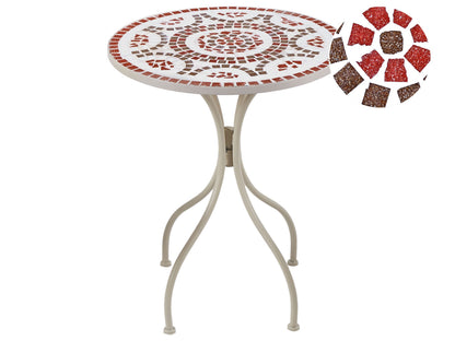 Garden Bistro Table White Metal 60cm Mosaic Tile Top Vintage Outdoor Style