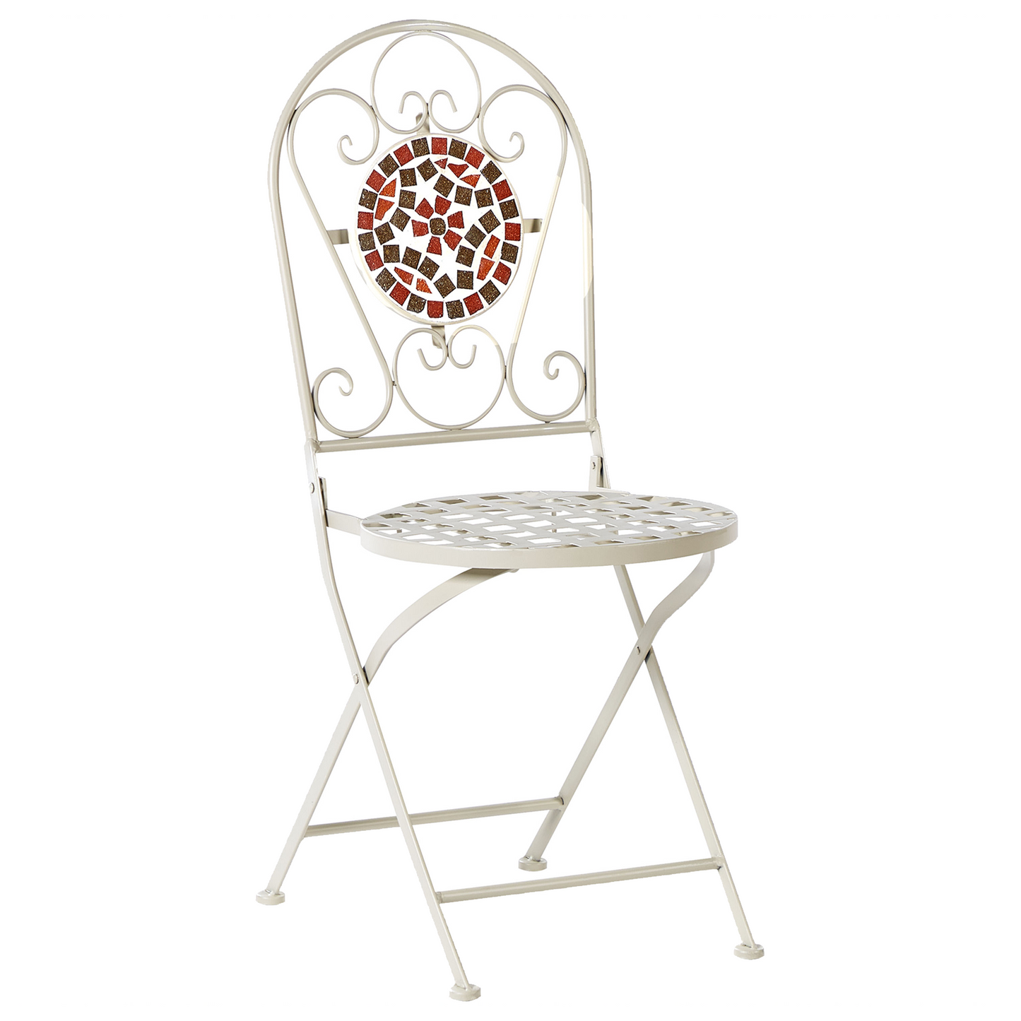 White Metal Folding Garden Chairs Mosaic Backrest Set of 2