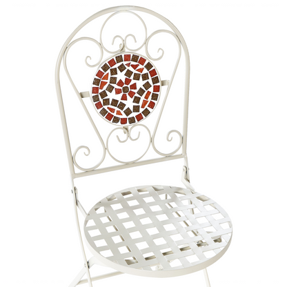 White Metal Folding Garden Chairs Mosaic Backrest Set of 2