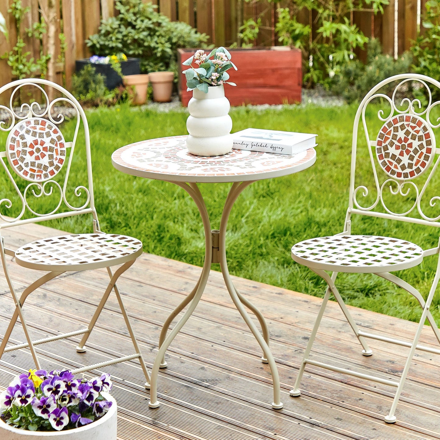 Garden Vista Garden Bistro Set White Metal Table And Folding Chairs