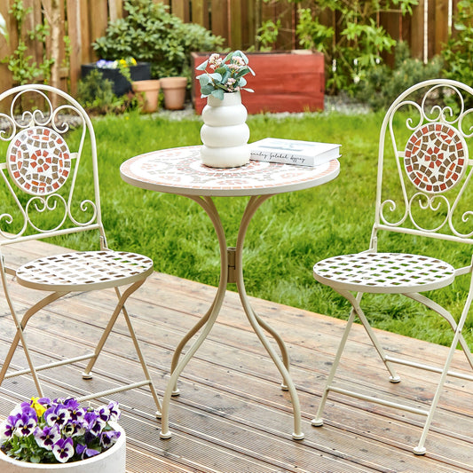 Garden Vista Garden Bistro Set White Metal Table And Folding Chairs