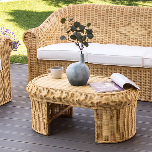 Natural Rattan Garden Coffee Table 96 x 60cm Outdoor