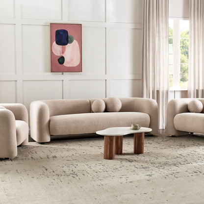 5 Seater Boucle Sofa Set Beige Armchair And Extra Cushions