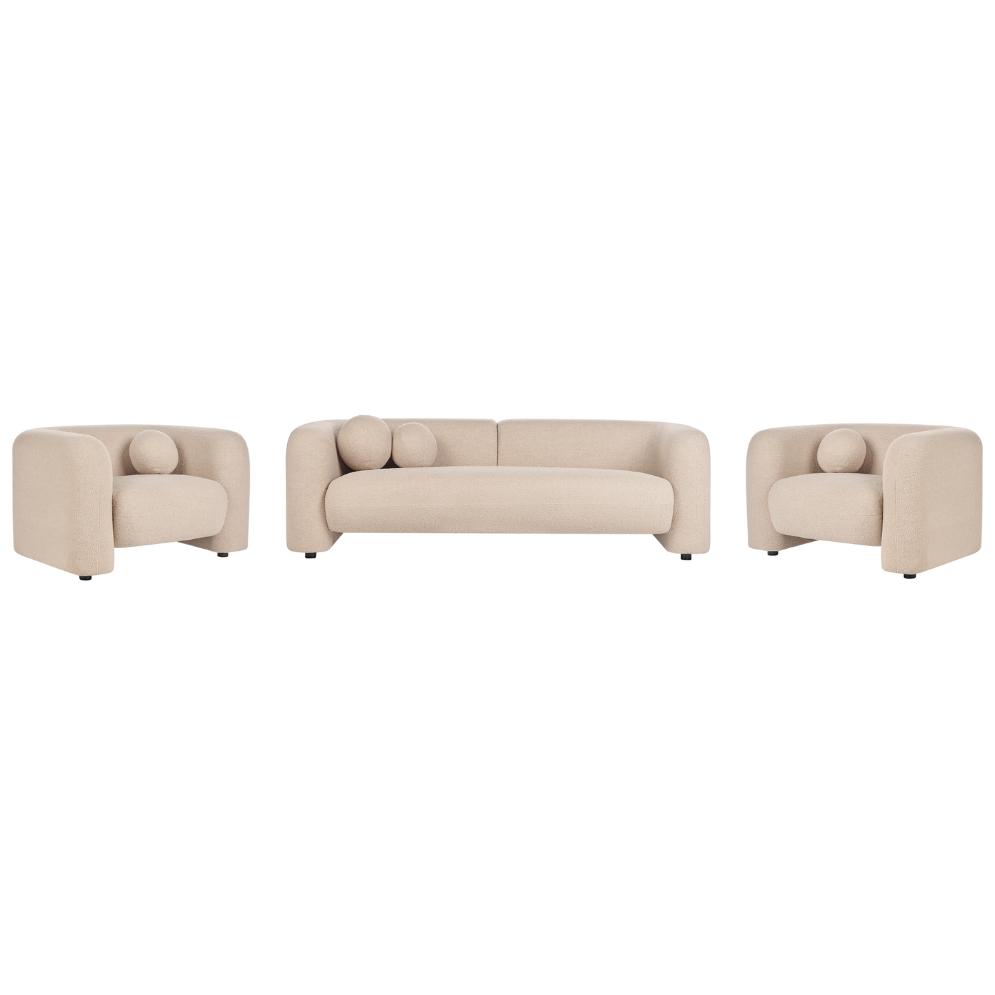 5 Seater Boucle Sofa Set Beige Armchair And Extra Cushions
