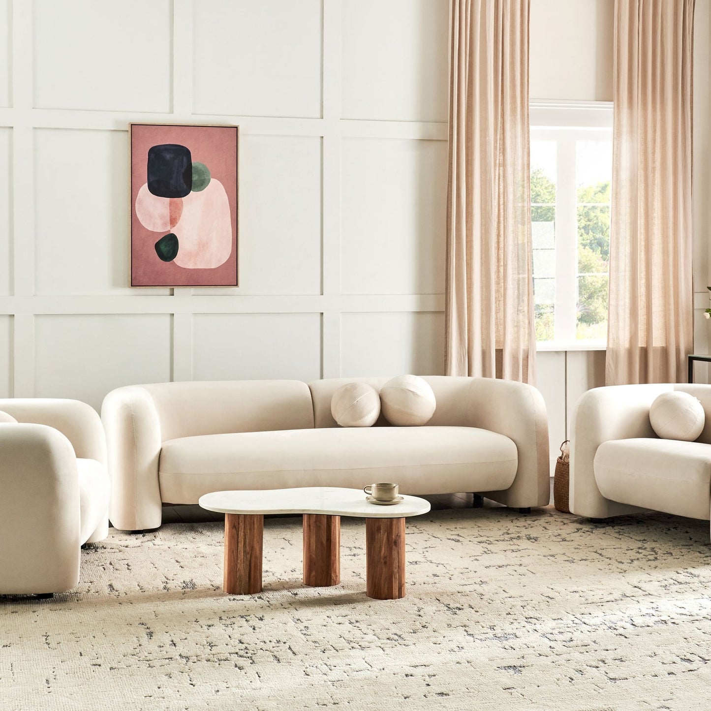 5 Seater Off White Velvet Sofa Set With Armchair Cushions