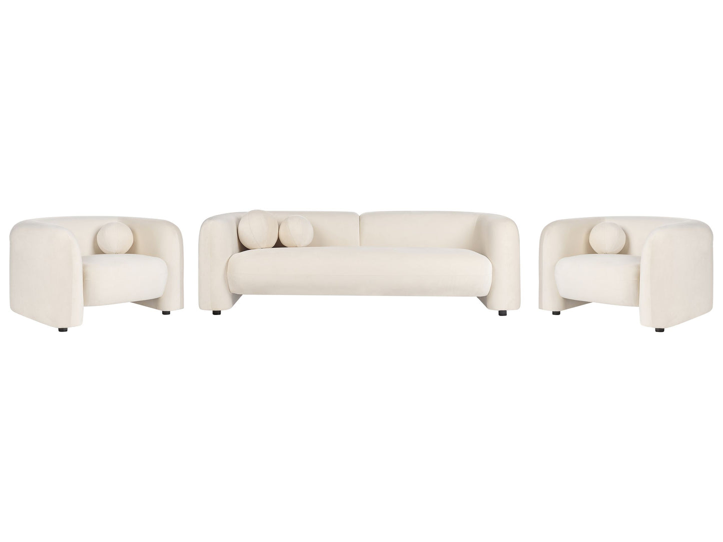 5 Seater Off White Velvet Sofa Set With Armchair Cushions