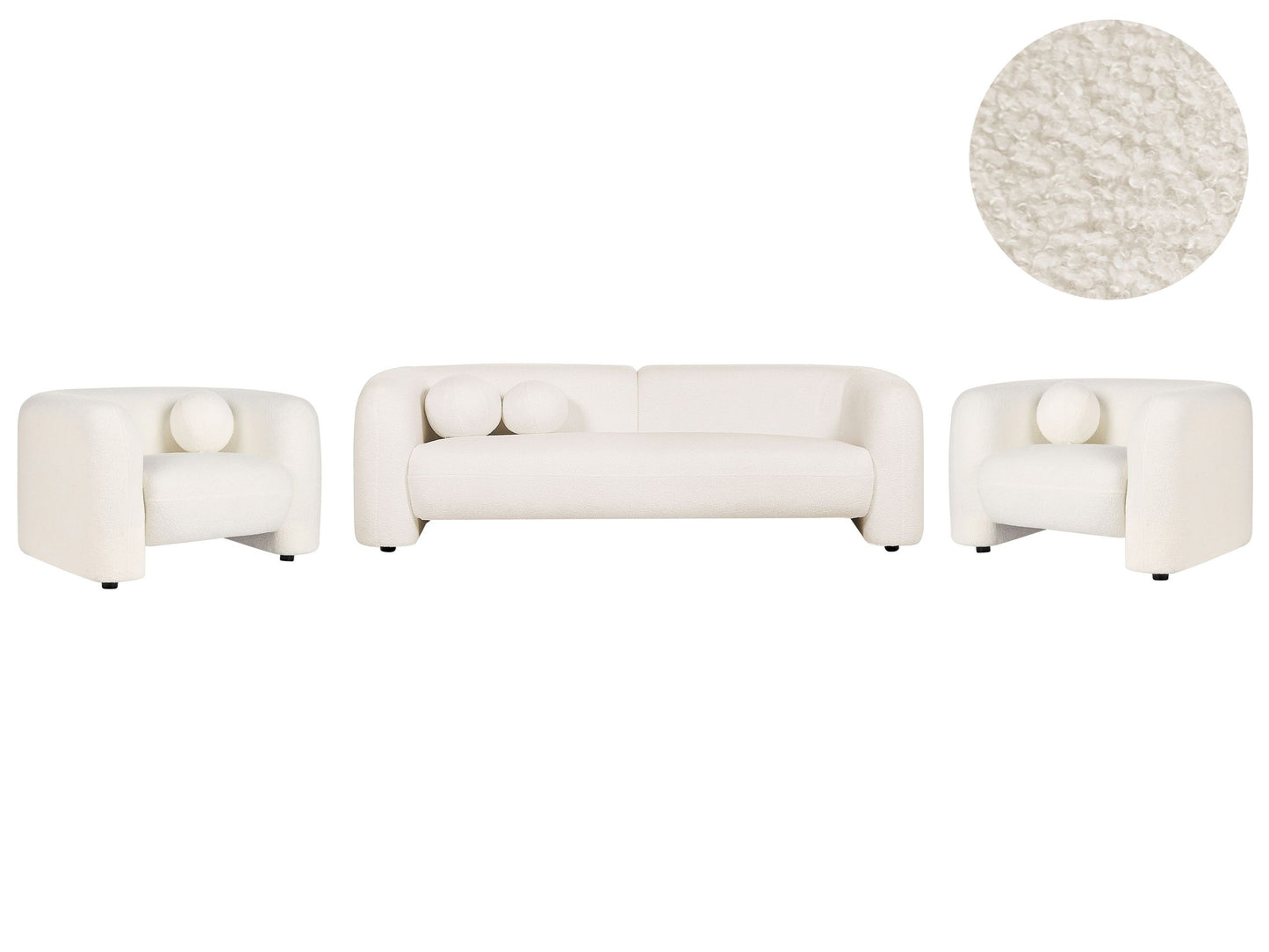 5 Seater White Boucle Sofa Armchair Set With Cushions