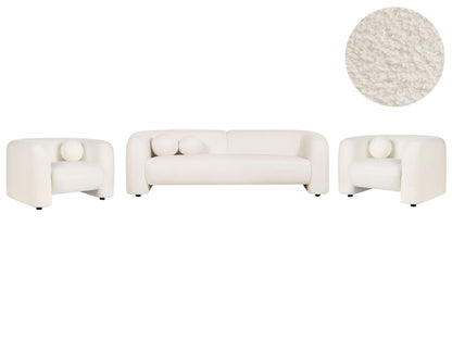 5 Seater White Boucle Sofa Armchair Set With Cushions