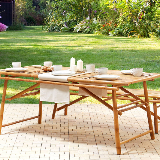 Bamboo Garden Table 180cm Light Brown Boho Style