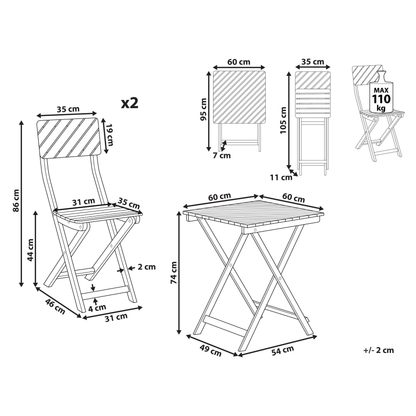Eucalyptus 3 Piece Folding Bistro Set With Two Chairs
