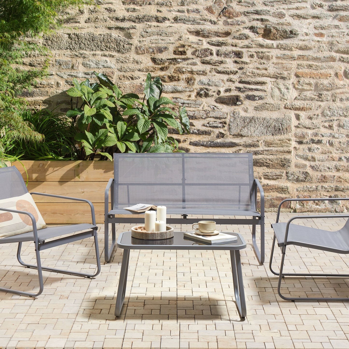Garden Grey Industrial 4 Seater Sofa Set With Table