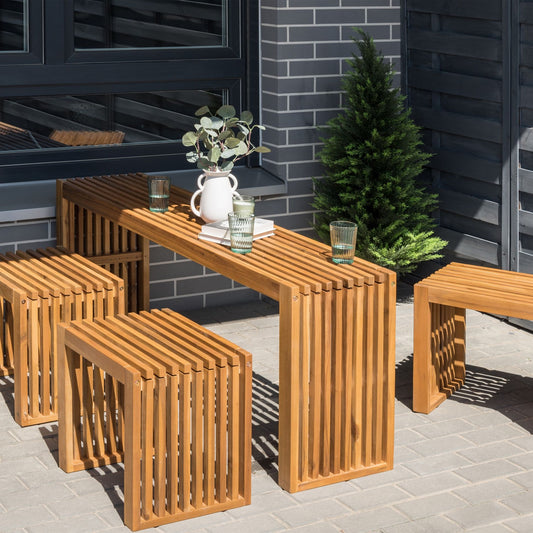 Acacia Solid Wood Garden Dining Table 150 x 35cm Light Finish 4 Seater Indoor Outdoor