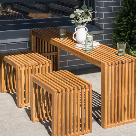 3-Piece Acacia Wood Garden Stools Modern Rustic Outdoor