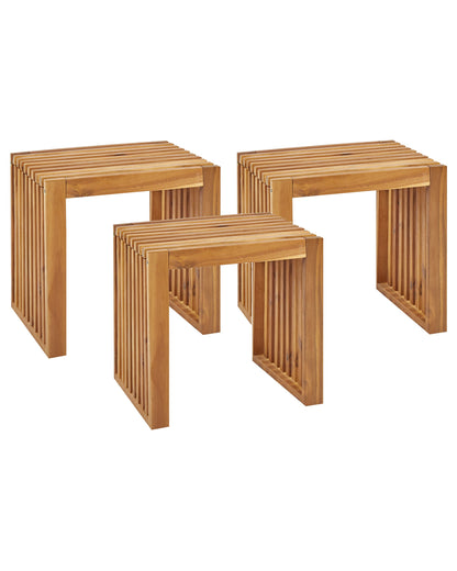 3-Piece Acacia Wood Garden Stools Modern Rustic Outdoor