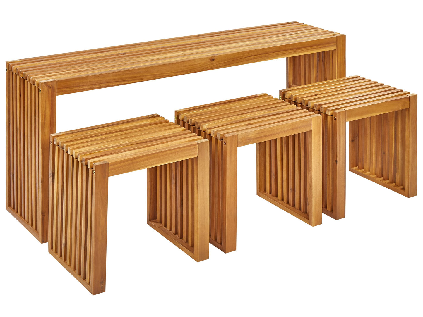 Garden Dining Set 4 Pieces Acacia Wood Rectangular Table And 3 Stools Indoor Outdoor Rustic Modern