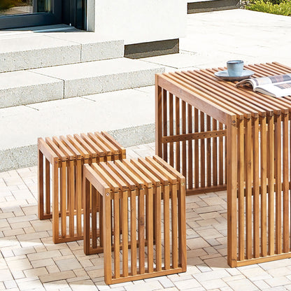 Acacia Living Garden Stools Set of 2 Light Wood Outdoor Modern Rustic