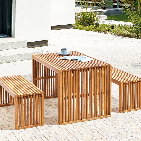 3 Piece Acacia Dining Set Rectangular Table And Benches