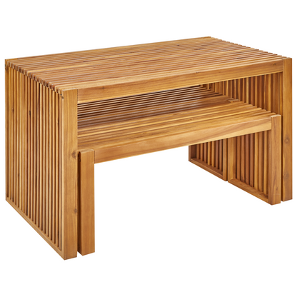 3 Piece Acacia Dining Set Rectangular Table And Benches