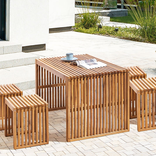 Garden Dining Set 4 Pieces Solid Acacia Table And Stools