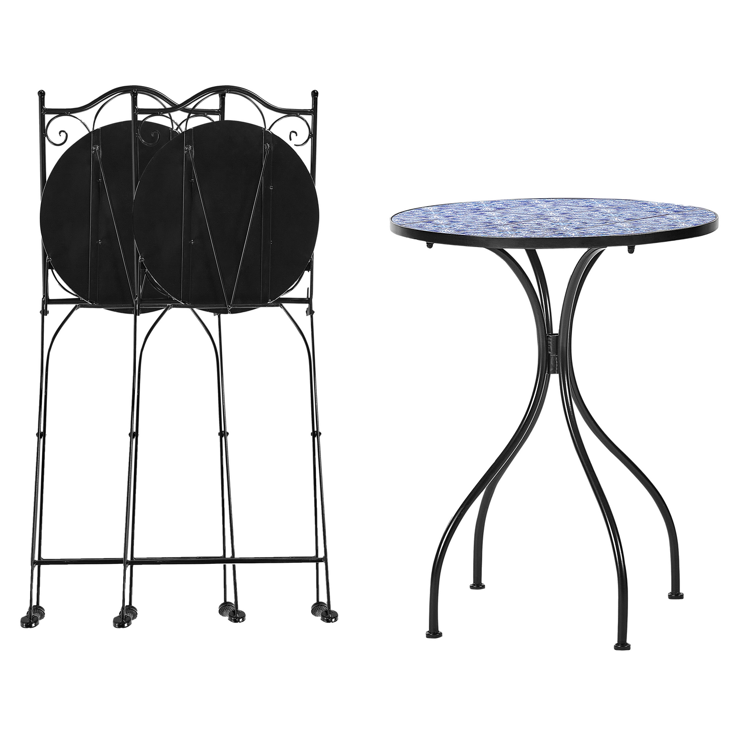 Heritage Garden Bistro Set Black Metal Table And 2 Chairs Blue Mosaic