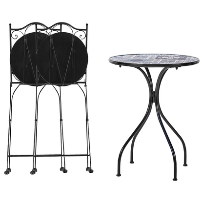Vintage Outdoor Bistro Set Black Metal with Mosaic Tiles
