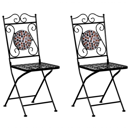 Heritage Garden Folding Chairs Set Of 2 Black Metal Mosaic Backrest Vintage Style