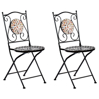 Black Metal Folding Garden Chairs Mosaic Backrest Set