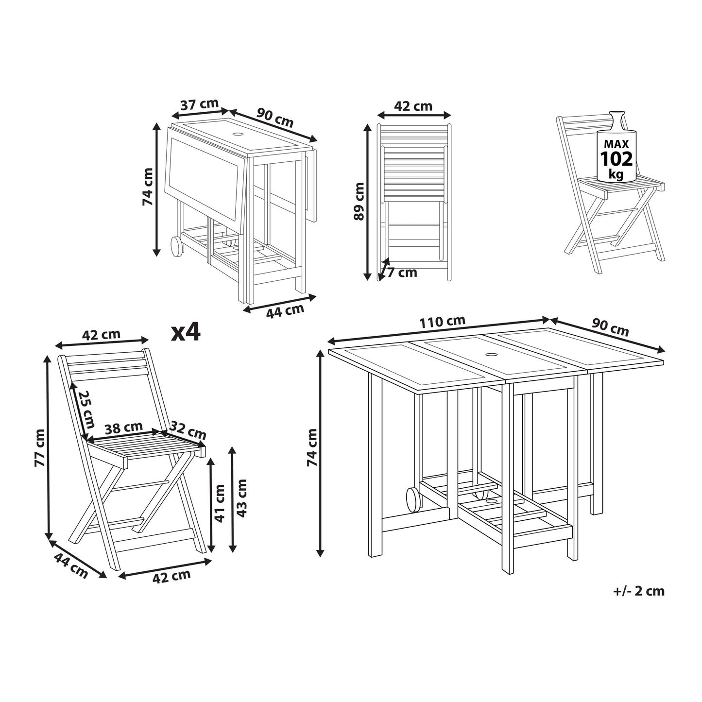 Garden Dining Set 5 Pieces Foldable Acacia Wood