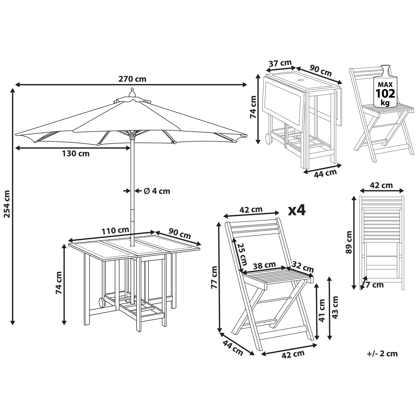 Garden 6 Piece Acacia Wood Folding Dining Set With Chairs