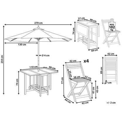 Garden 6 Piece Acacia Wood Folding Dining Set With Chairs