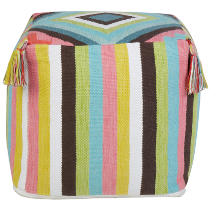 Pouffe 45 x 45cm Multicolour Cotton With Geometric Pattern And Tassels Handmade
