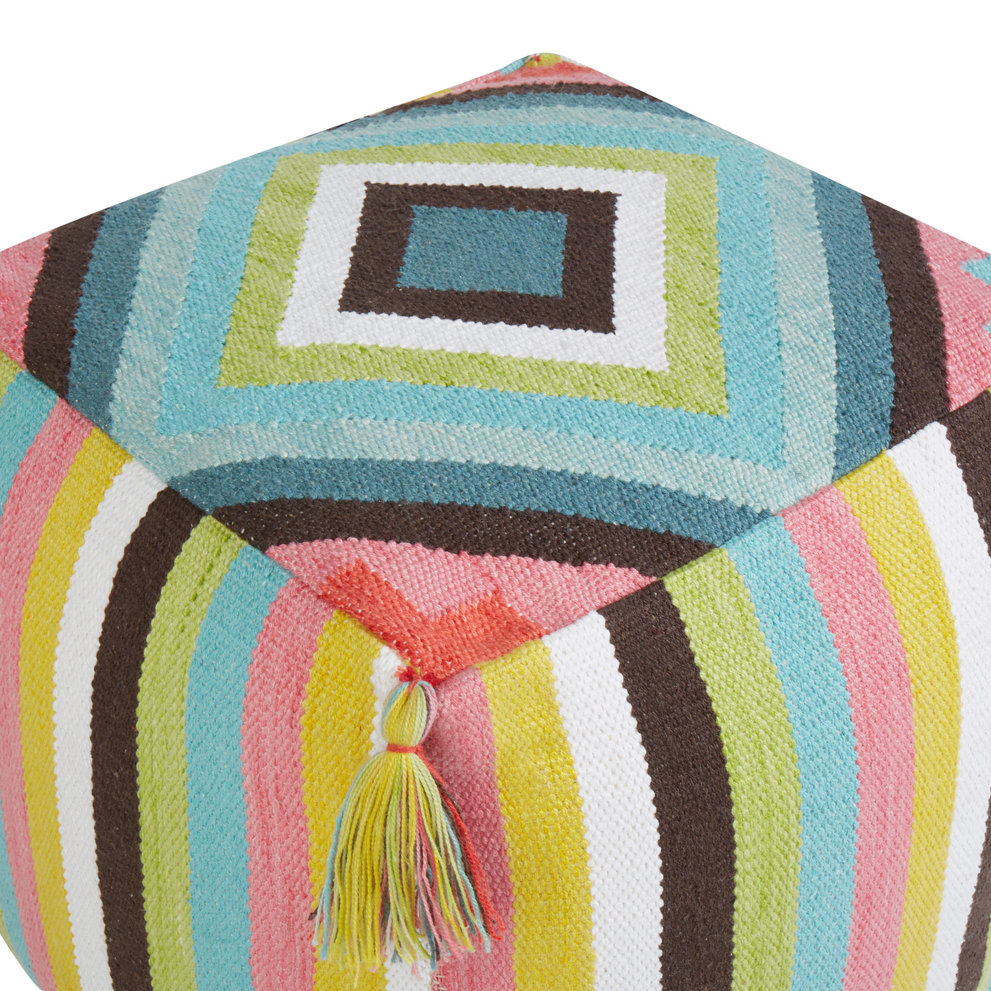 Pouffe 45 x 45cm Multicolour Cotton With Geometric Pattern And Tassels Handmade
