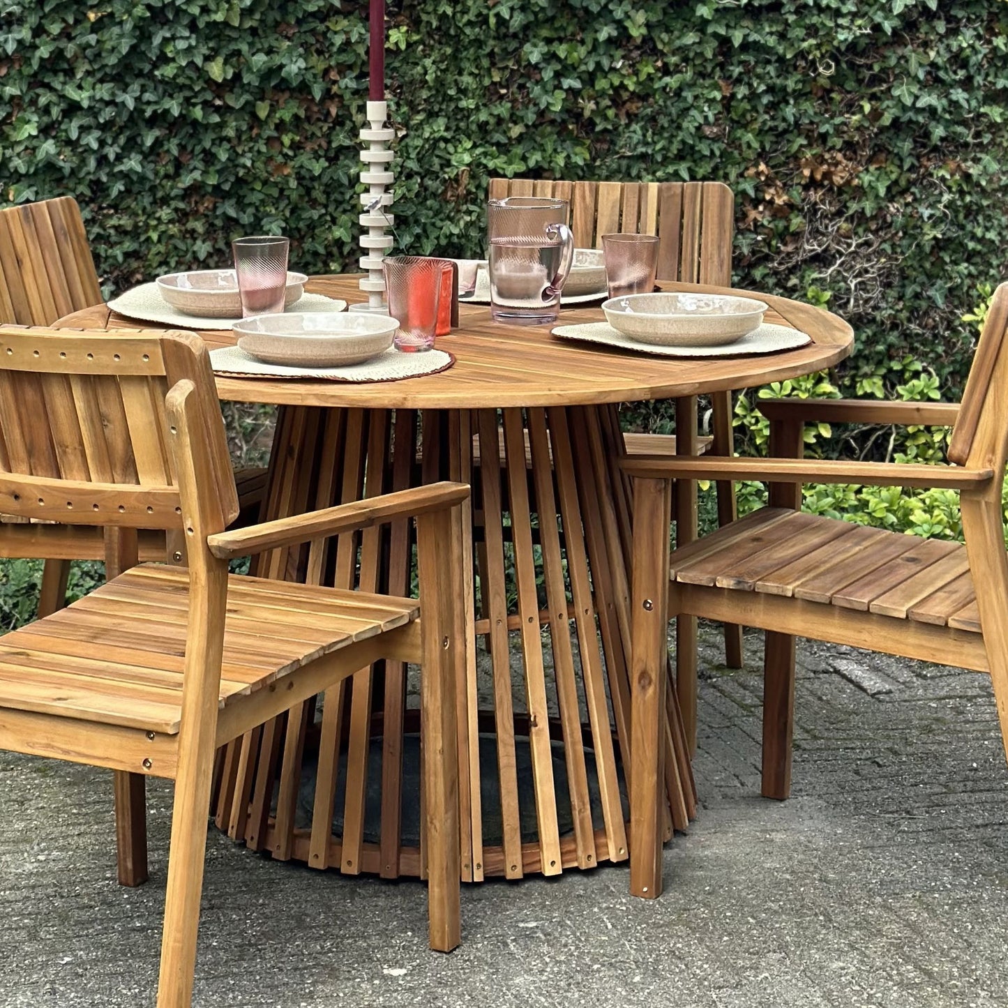 Acacia Round Dining Table 120cm Light Brown Outdoor