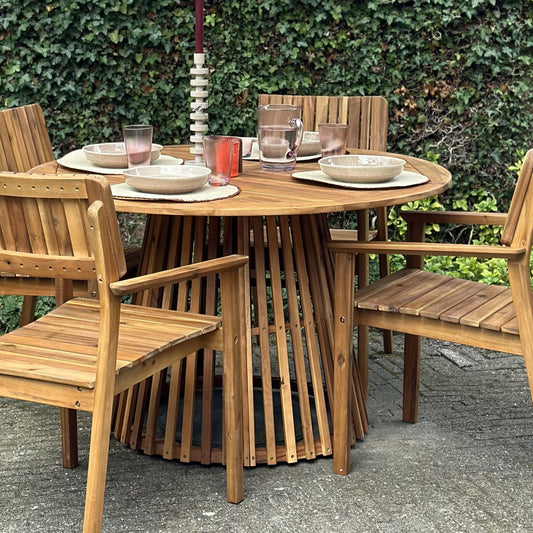 Acacia Round Dining Table 120cm Light Brown Outdoor