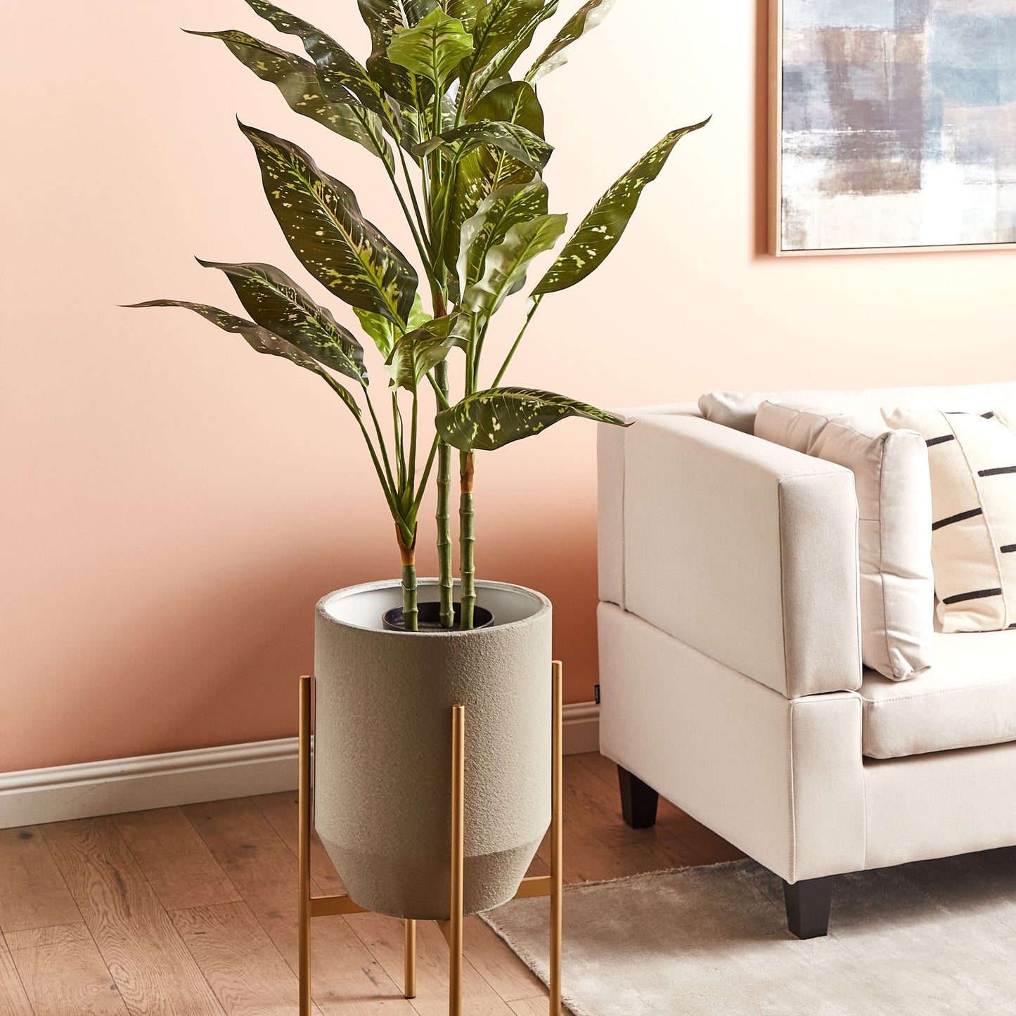 Grey Iron Plant Stand 33 x 33 x 62cm Modern Industrial With Gold Stand Premium Finish