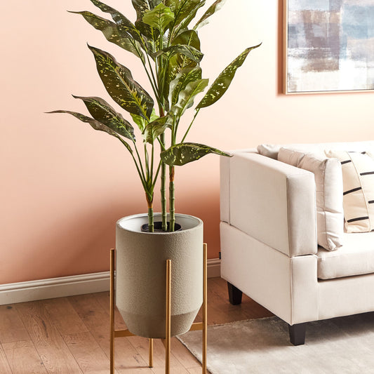 Grey Iron Plant Stand 33 x 33 x 62cm Modern Industrial With Gold Stand Premium Finish