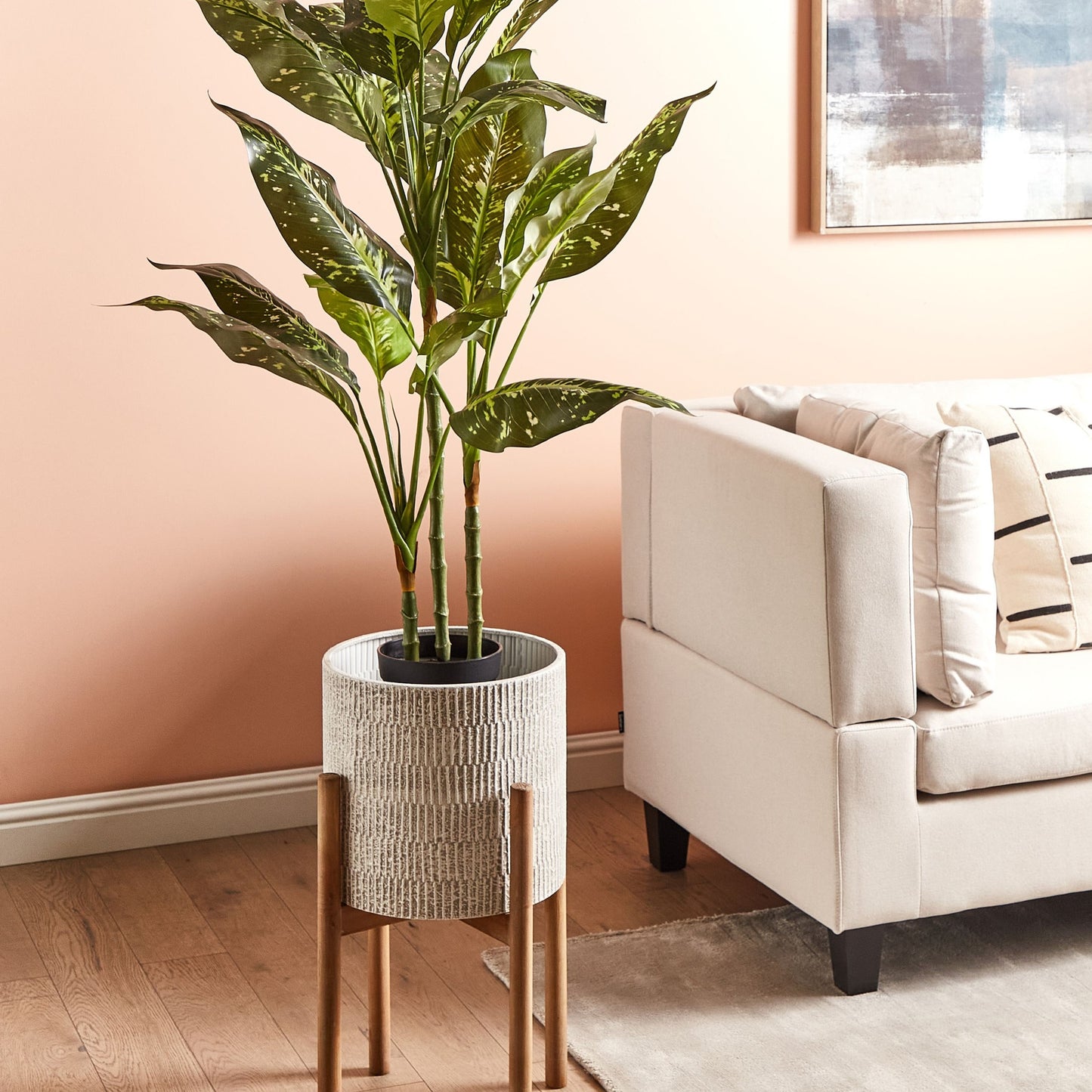Plant Stand Grey Iron With Wooden Base 30 X 30 X 59cm Industrial Modern Indoor Home Decor