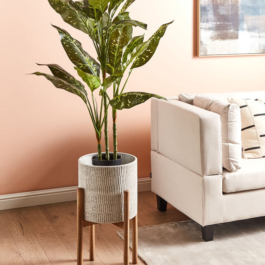 Plant Stand Grey Iron With Wooden Base 30 X 30 X 59cm Industrial Modern Indoor Home Decor
