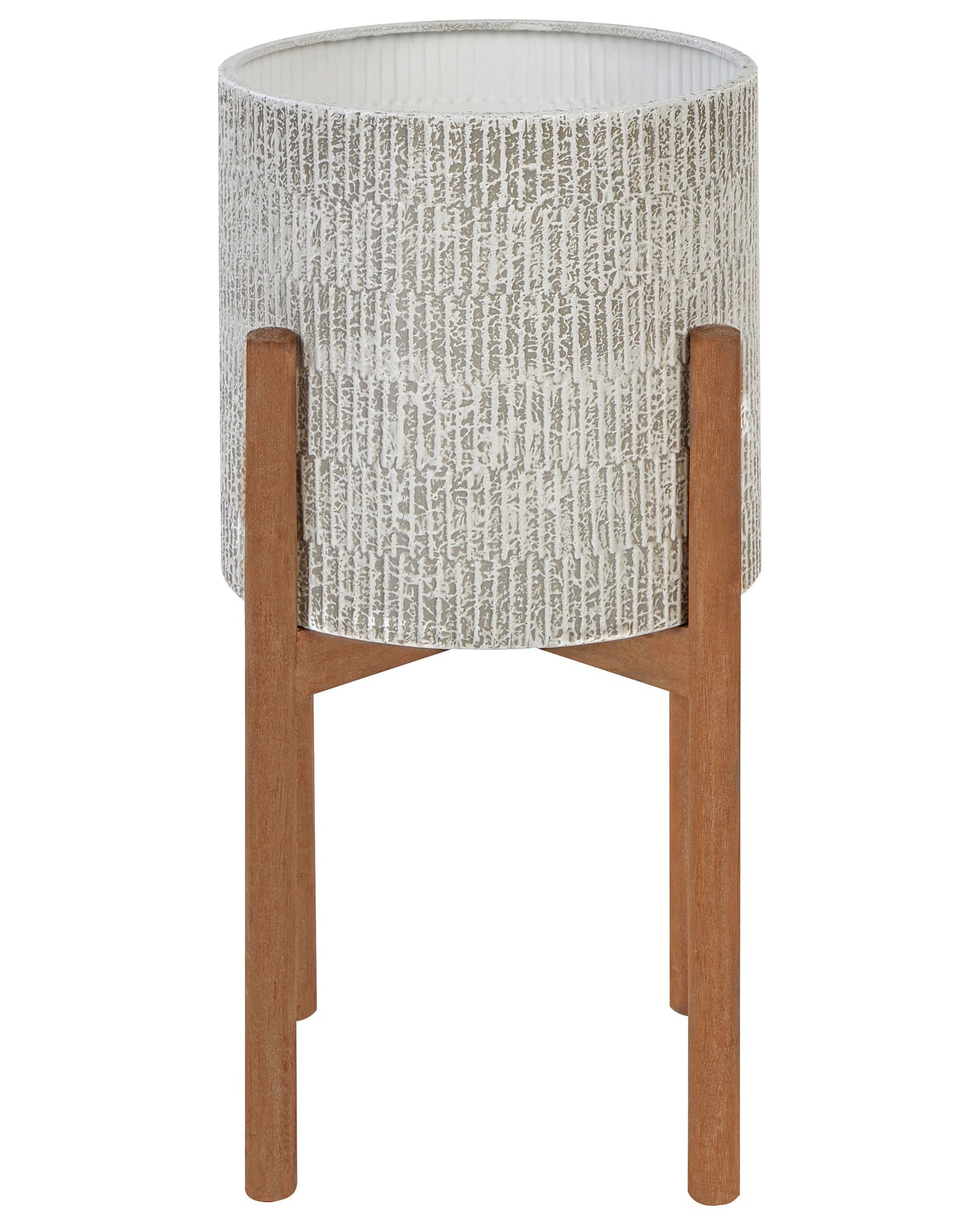 Plant Stand Grey Iron With Wooden Base 30 X 30 X 59cm Industrial Modern Indoor Home Decor