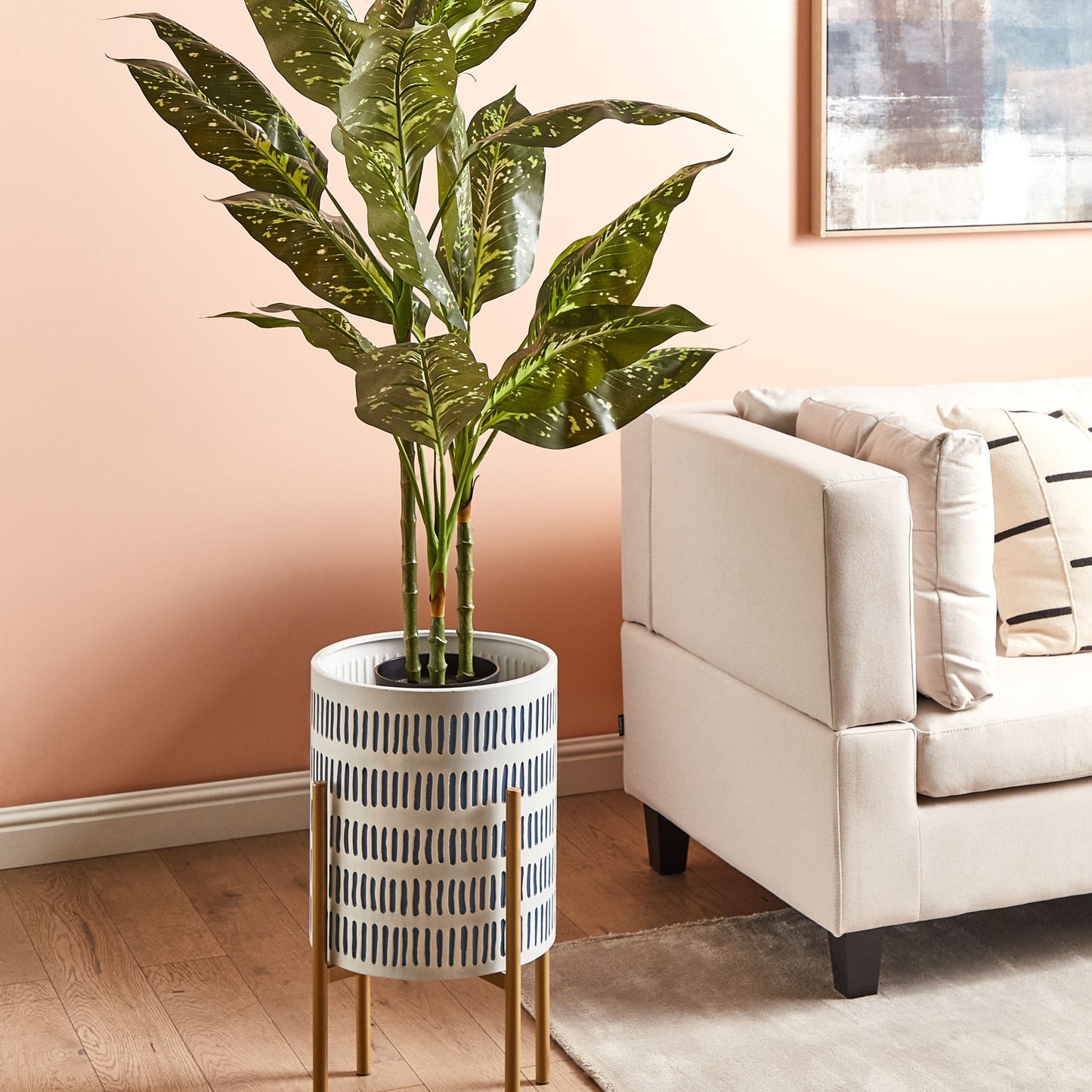 White And Blue Iron Plant Stand 31 X 31 X 58cm Modern Industrial Indoor Floor Planter