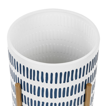 White And Blue Iron Plant Stand 31 X 31 X 58cm Modern Industrial Indoor Floor Planter