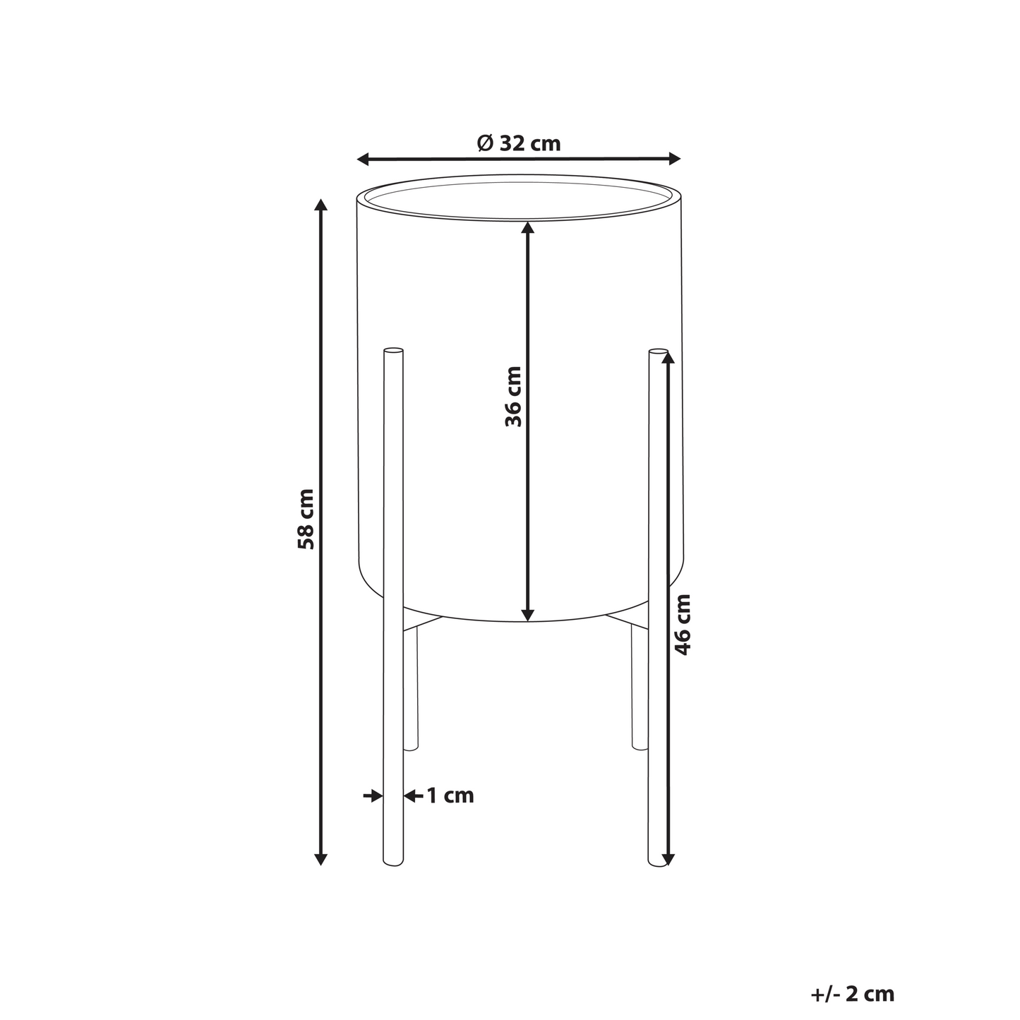 Plant Stand Black Iron 32 x 32 x 58cm Modern Industrial