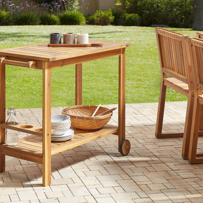 Garden Serving Cart 47 x 90cm Acacia 2-Tier Wheeled Trolley