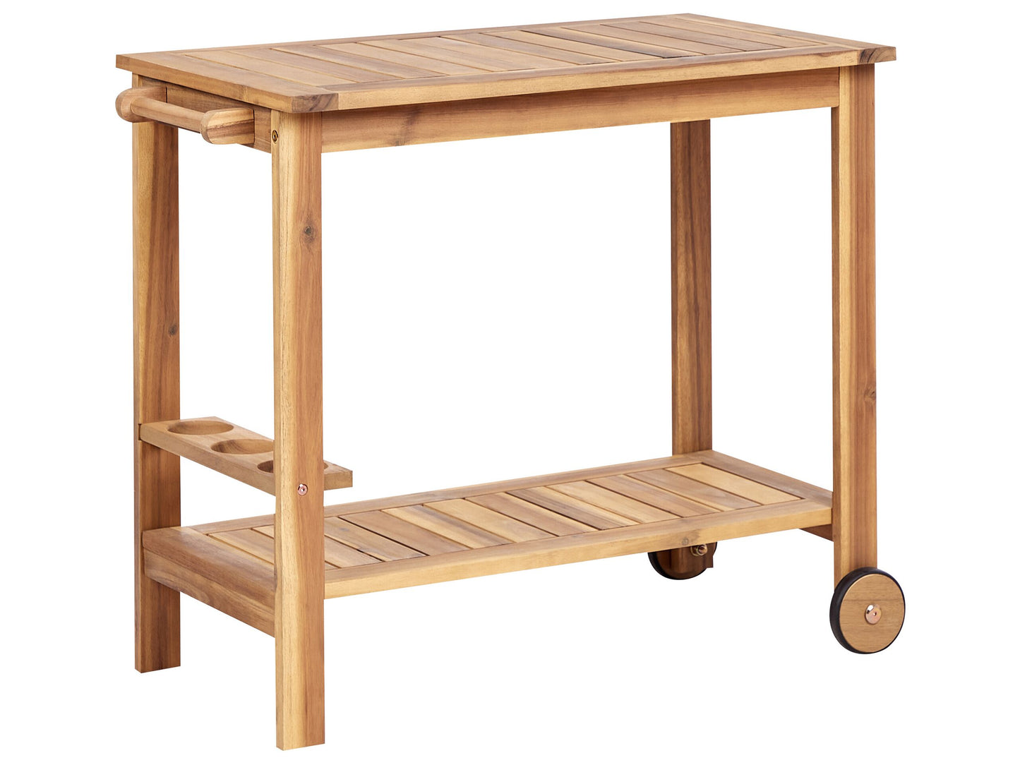 Garden Serving Cart 47 x 90cm Acacia 2-Tier Wheeled Trolley
